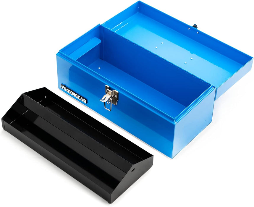 FOXNGEAR FOXNGEAR Heavy-duty 16" Portable Metal Toolbox with Hand Carry-Blue