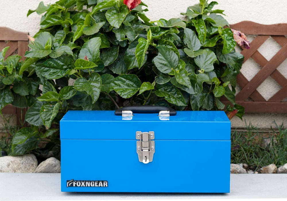 FOXNGEAR FOXNGEAR Heavy-duty 16" Portable Metal Toolbox with Hand Carry-Blue